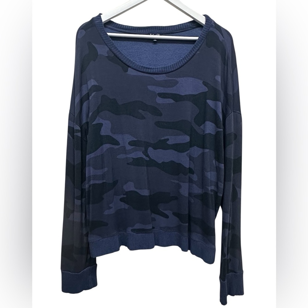 Splendid Women’s Camo Knit Pullover Top Size XL Blue Black Sweatshirt Soft